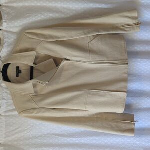 Ann Taylor Cream Textured Moto Linen Blend Blazer Jacket Women's Size 14P